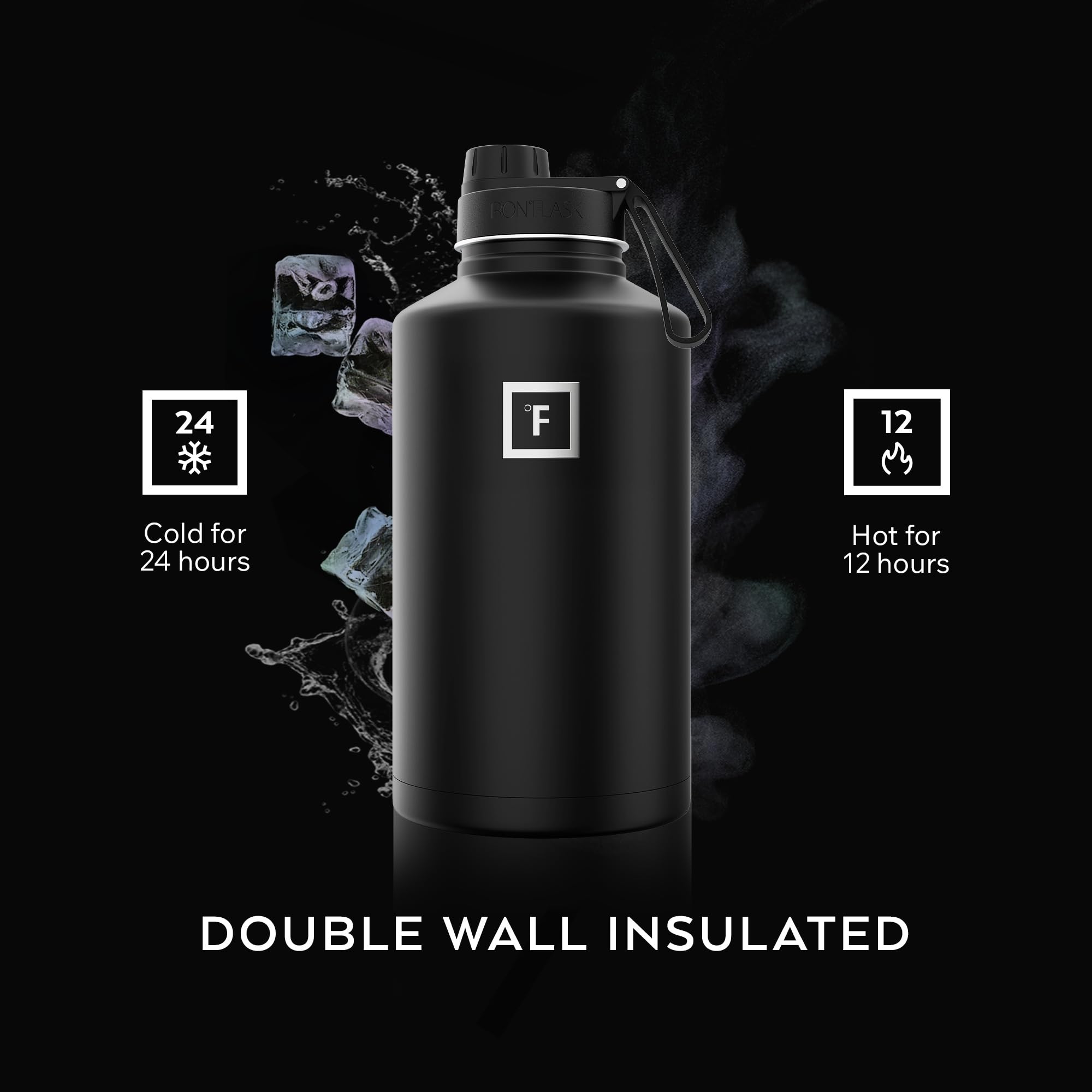 IRON °FLASK Camping & Hiking Hydration Flask with Spout, Wide Mouth Insulated Stainless Steel Sports Water Bottle - 64 oz Sky