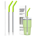 Metal Straws With Silicone Tip For Stanley Adventure Quencher H2.0 Tumbler 14 oz 20 oz, Short Straw Replacement Stainless Seel Straws Reusable For STANLEY Cups 14oz,20 oz, Dishwasher Safe(Apple Green)
