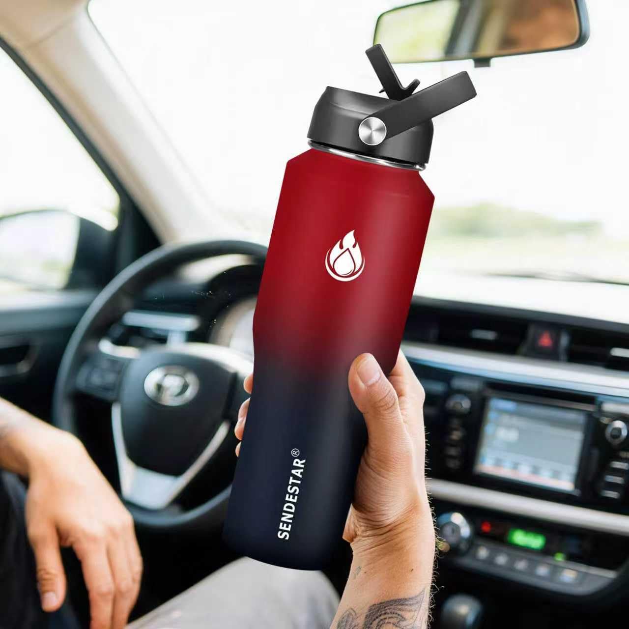 SENDESTAR 32oz Water Bottle Wide Mouth Stainless Steel Vacuum Insulated Double Wall with 2 Straw Lids Fit in Any Car Cup Holder