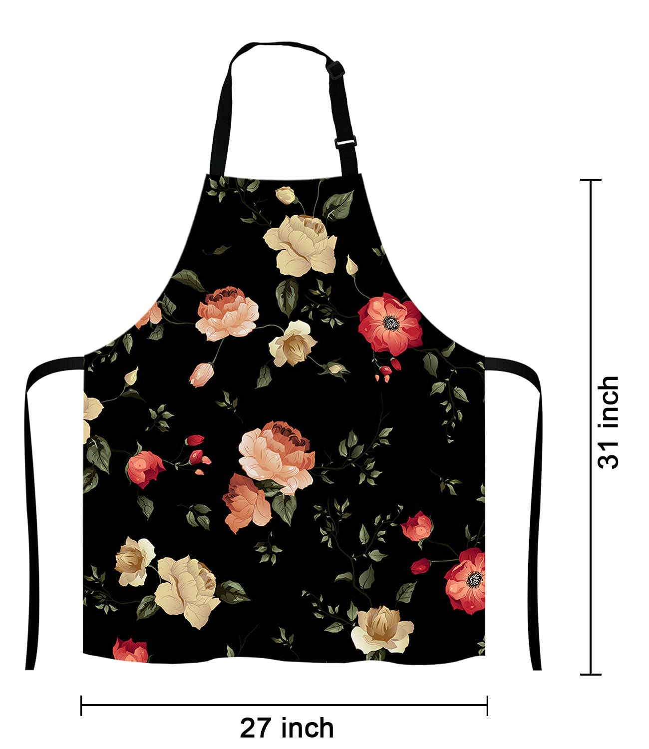 Lefolen Watercolor Floral Pattern with of Roses Adjustable Bib Apron Kitchen Cooking Baking Gardening Apron for Women Men