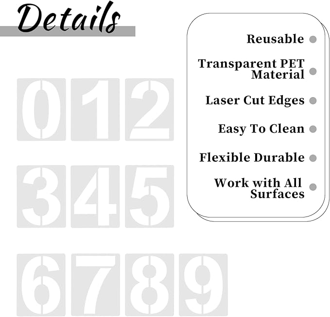 5 Inch Number Stencils 0-9 Address Number Stencil Reusable Number Stencils Set Digital Stencils Templates for Cake Stencil Address Number Painting Stencils Templates