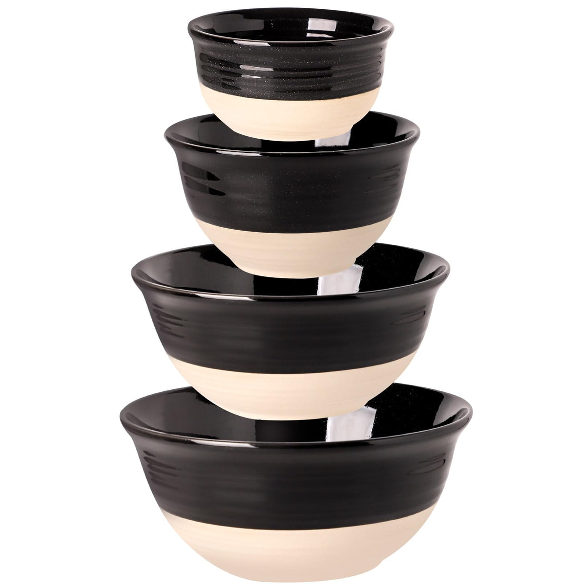 HASENSE Ceramic Serving Bowls Set of 4, 2.1/1.5/1.0/0.5 Qt White & Terracotta Stoneware Mixing Bowls, Farmhouse Bowls for Cooking, Prepping, Salad & Soup, Dishwasher & Microwave Safe, Serving Dishes