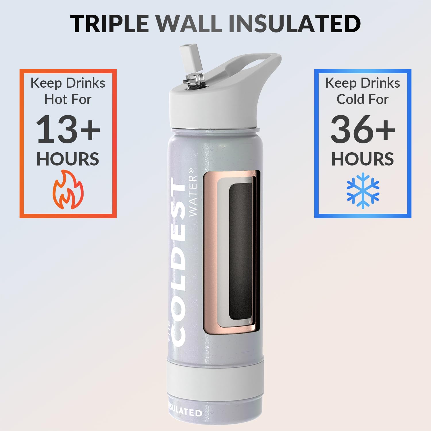 Coldest Insulated Water Bottle with Straw Lid - Stainless Steel Metal Insulated Bottle for Men & Women (Supernova Silver Glitter, 24 oz)