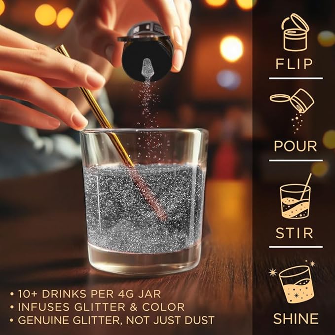 Brew Glitter Black Edible Drink Glitter 1x 4g Jar for Cocktails, Beer, & Beverages
