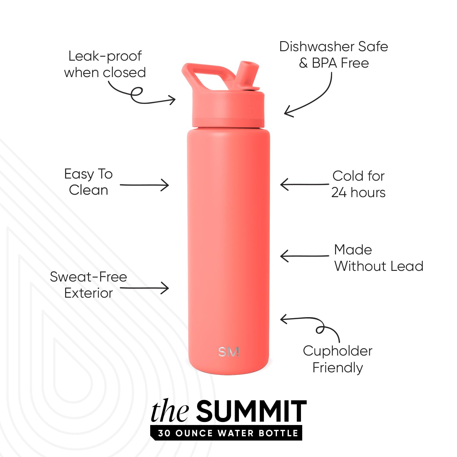 Simple Modern Insulated Water Bottle with Straw | 30oz | Coral