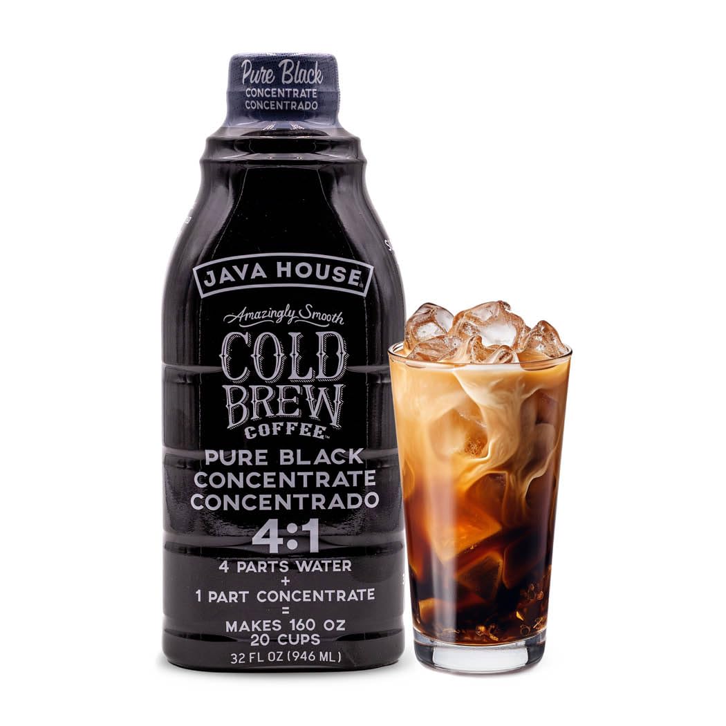 JAVA HOUSE Cold Brew Coffee, Colombian 4:1 Liquid Concentrate, 32 Ounce Bottle