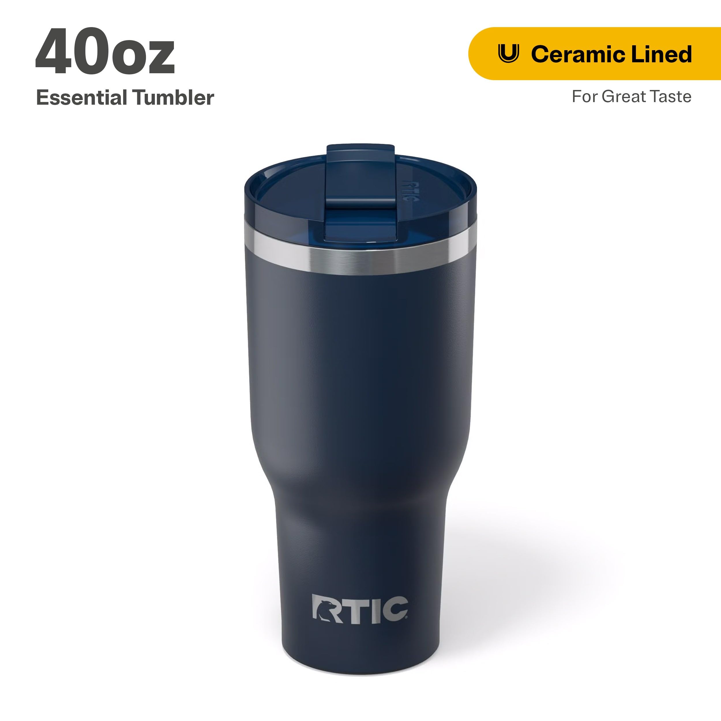 RTIC 40oz Essential Tumbler with Lid, Ceramic Lined, Navy