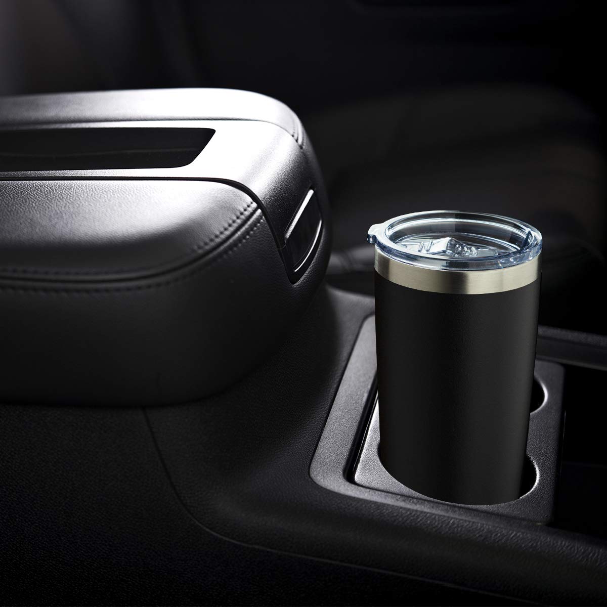 COMOOO 20oz/8Pack Black Tumbler Double Wall Vacuum Insulated Coffee Travel Mug Stainless Steel Tumbler with Lid and Straw Coffee Cup for Cold Drinks & Hot Beverage, Home and Outdoor (Black, 8 Pack)
