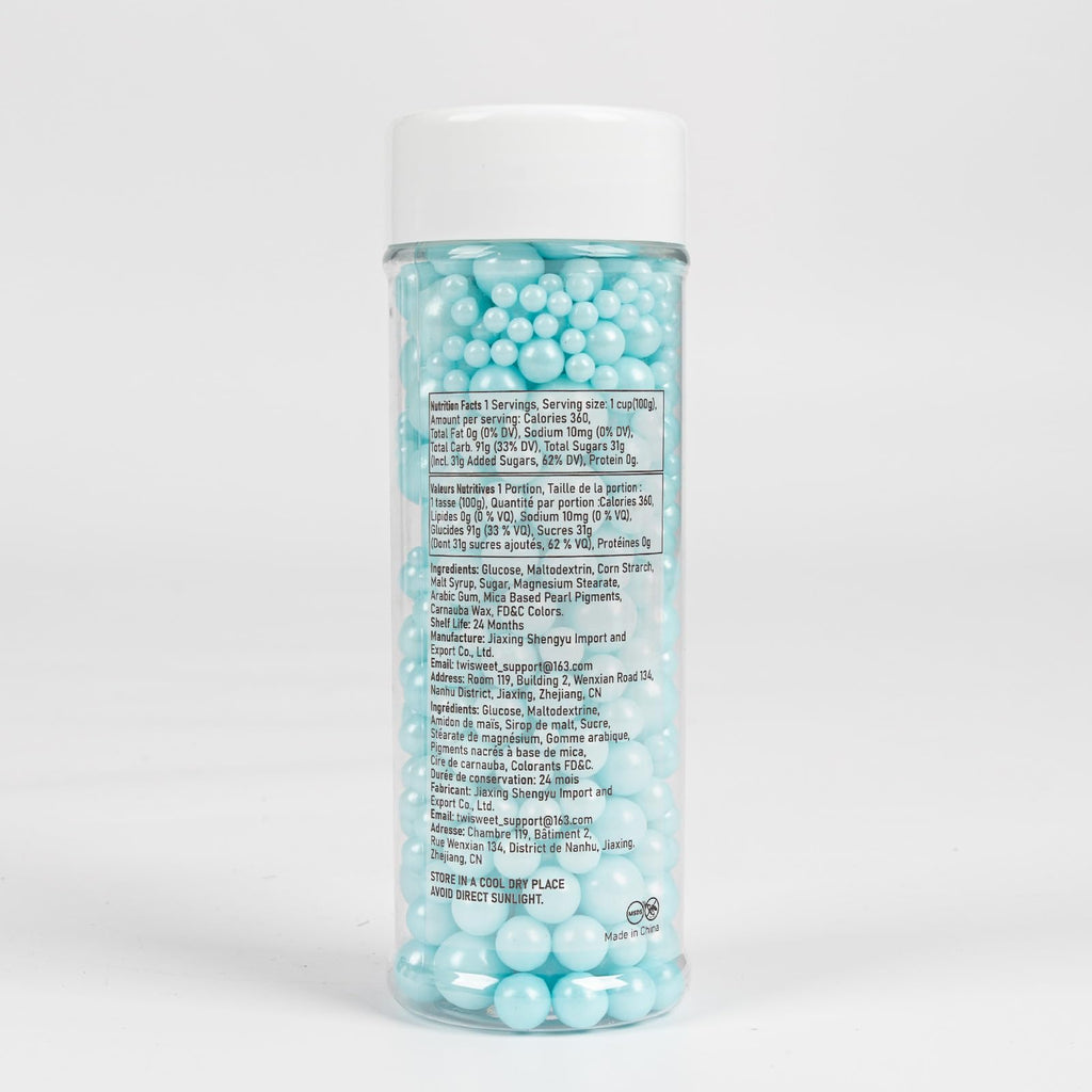 Twisweet Blue Pearl Sprinkles for Cake Decorating, Edible Baby Blue Sugar Sprinkles for Baking, Mix Size, Cake Topper Cupcake Cookie Ice Cream Dessert Decorations, Baby Shower Birthday Frozen Winter Supplies (130g/4.58oz)