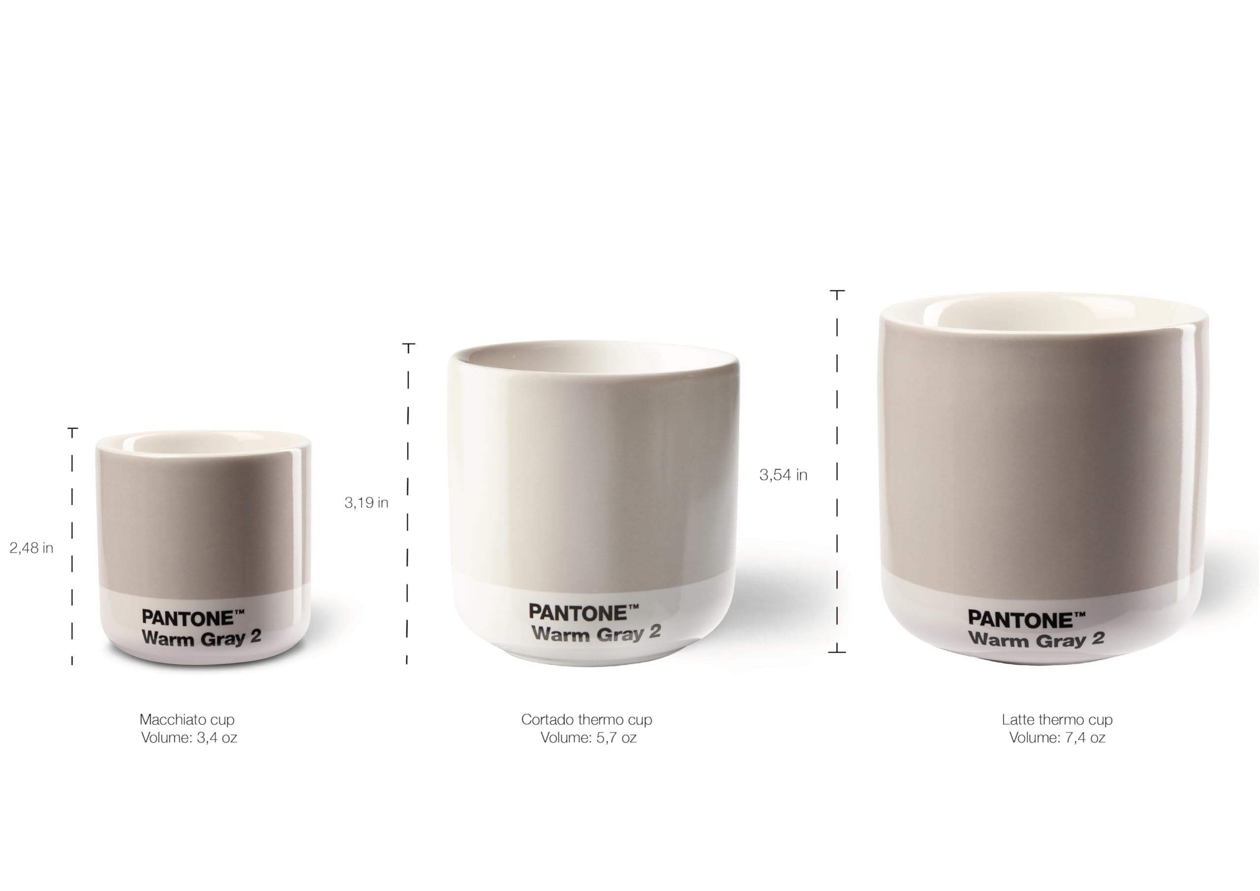 Copenhagen Design Pantone Latte Cup - Double Wall Thermo - Cappuccino Handleless Mug - 7.44oz/220ml, Warm Grey 2