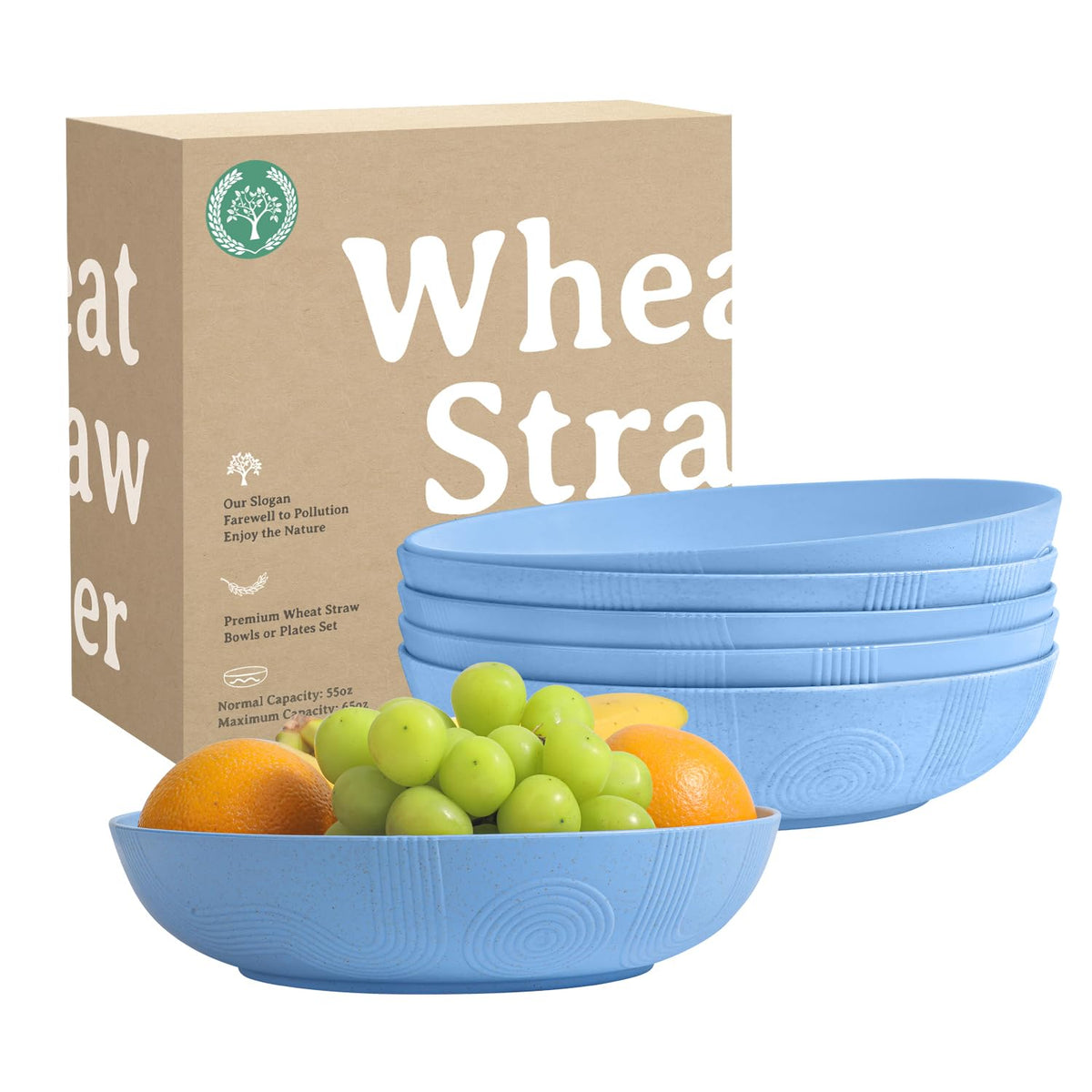 Homienly 65 oz Large Salad Bowls Wheat Straw Big Bowls 10 inch Serving Bowls Wheat Straw Plates Bowl Set of 6 Wide and Shallow Bowl for Kitchen Dishwasher Safe-Beige