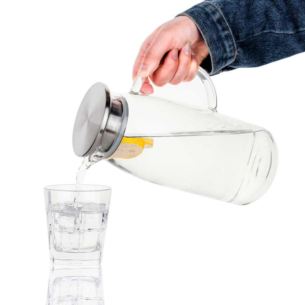 60 Ounces Glass Pitcher with Lid, Hot/Cold Water Jug, Juice Beverage Carafe