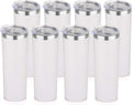 HASLE OUTFITTERS 20 oz Skinny Tumblers Bulk Set, Stainless Steel Insulated Slim Tumblers with Lids, Reusable Double Wall Travel Coffee Mugs, Durable Powder Coated Travel Water Cups(White, 8)