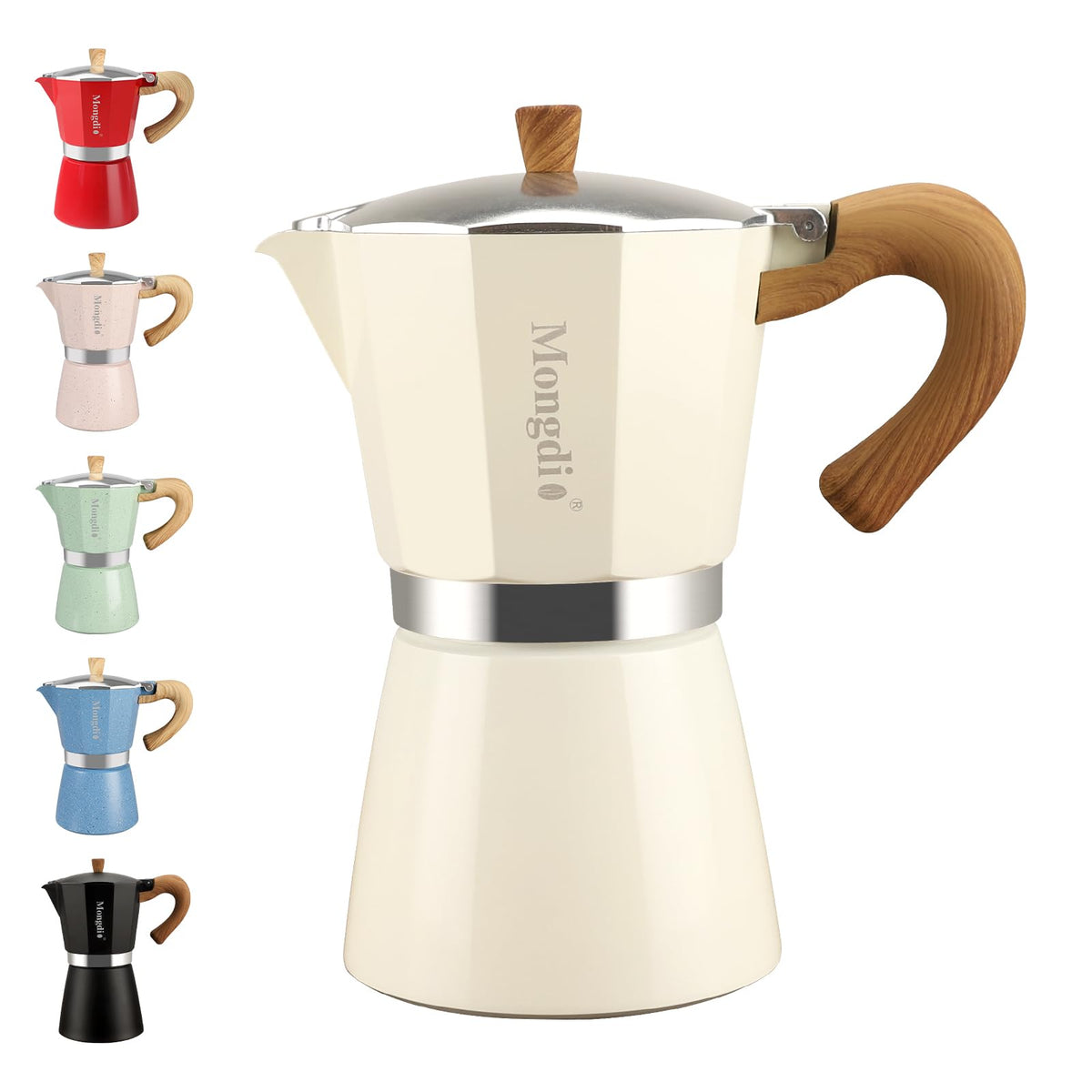 Mongdio Stovetop Espresso Maker Moka Pot, Cuban Coffee Maker Stove top coffee maker Moka Italian Espresso Greca Coffee Maker Brewer Percolator, 3 Espresso Cups, 5 oz - Black