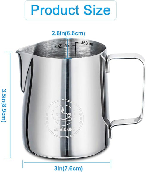 12oz Milk Frothing Pitcher, Stainless Steel Espresso Steamer Frother Cup