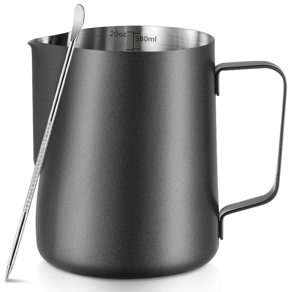 Milk Frothing Pitcher Stainless Milk Cup with Art Pen (White, 350, Milliliters)