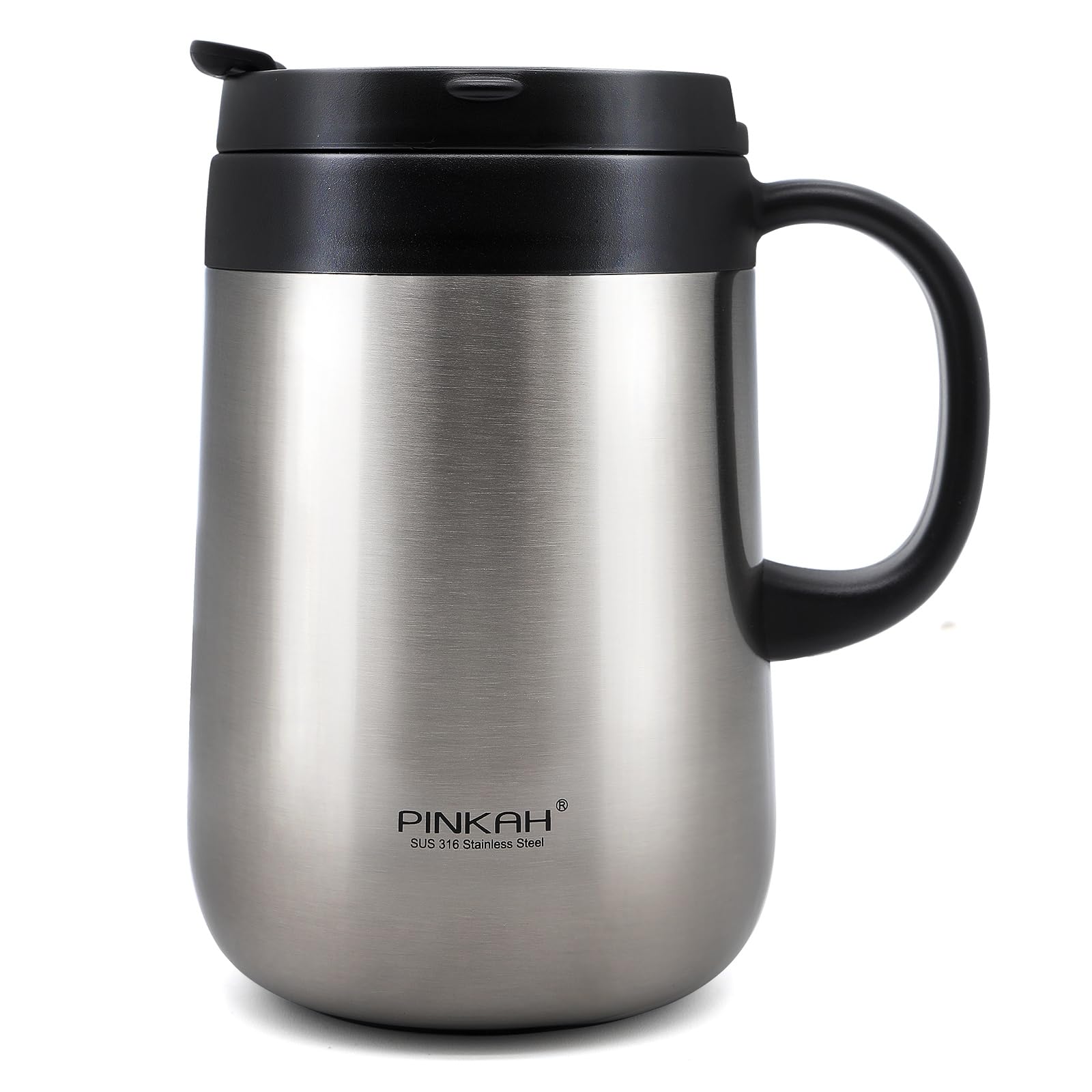 PINKAH 16OZ Stainless Steel Insulated Coffee Mug with Handle and Lid, Double Wall Vacuum Coffee Tumbler Thermal Cup with 2 Lids
