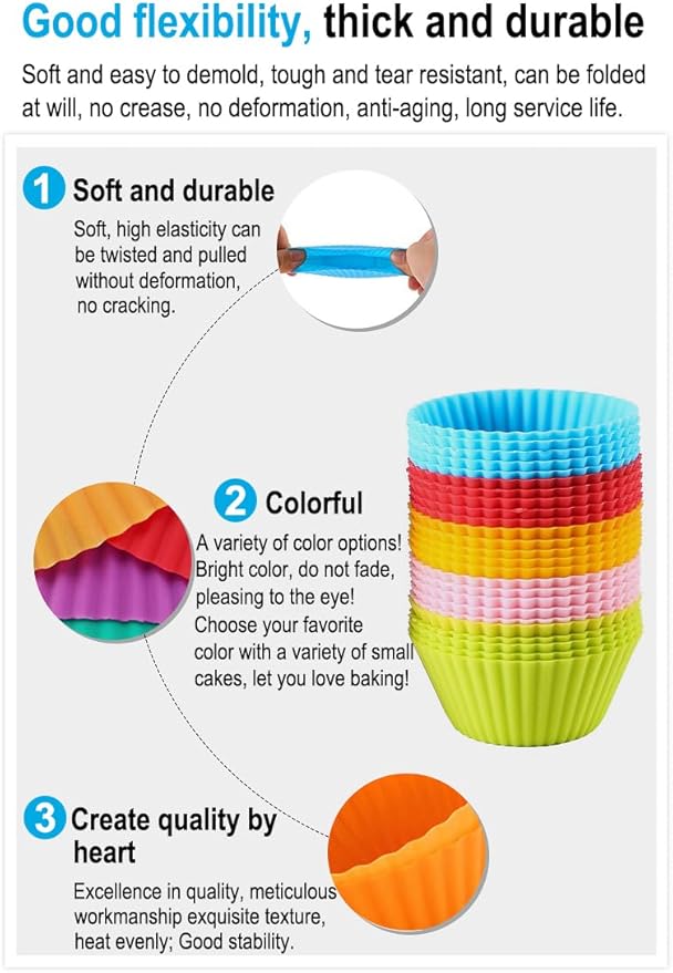 AKOAK Reusable Silicone Non-stick Baking Cups, Cake Molds, Kitchen Baking Cooking Accessories, DIY Cake Making Tools - Pack of 10 (Purple)