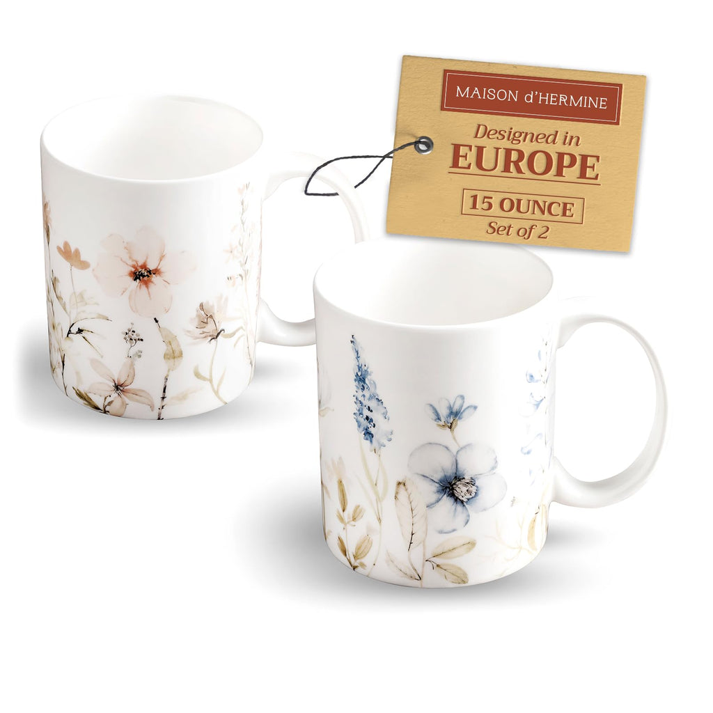 Maison d' Hermine Coffee Mug with Handles Tea Cups (15 Ounce, Pack of 2)