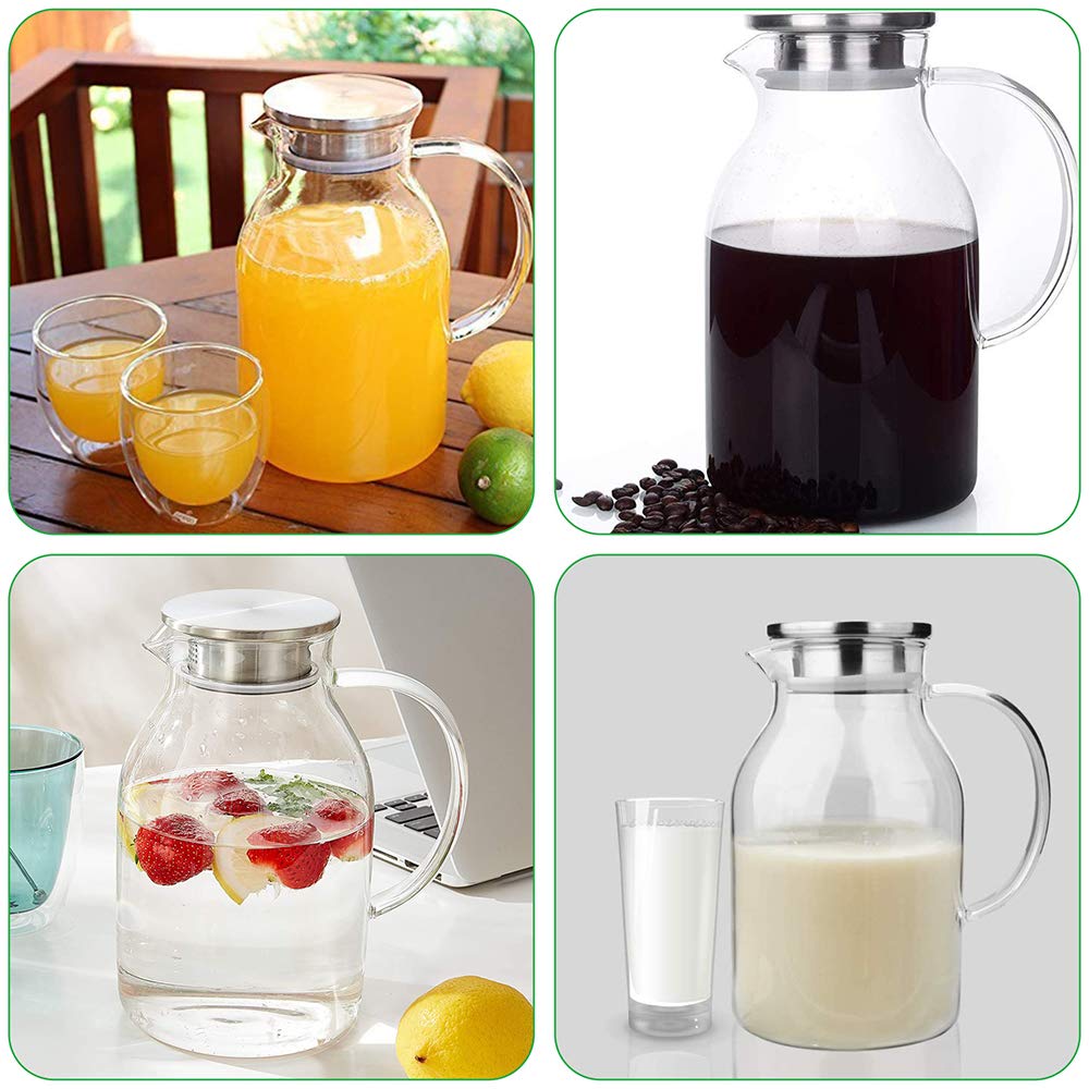 Abdodar 68oz Glass Pitcher with Lid and Handle - High Heat Resistance Glass Water Pitcher for Hot/Cold Water & Iced Tea (2.0L)