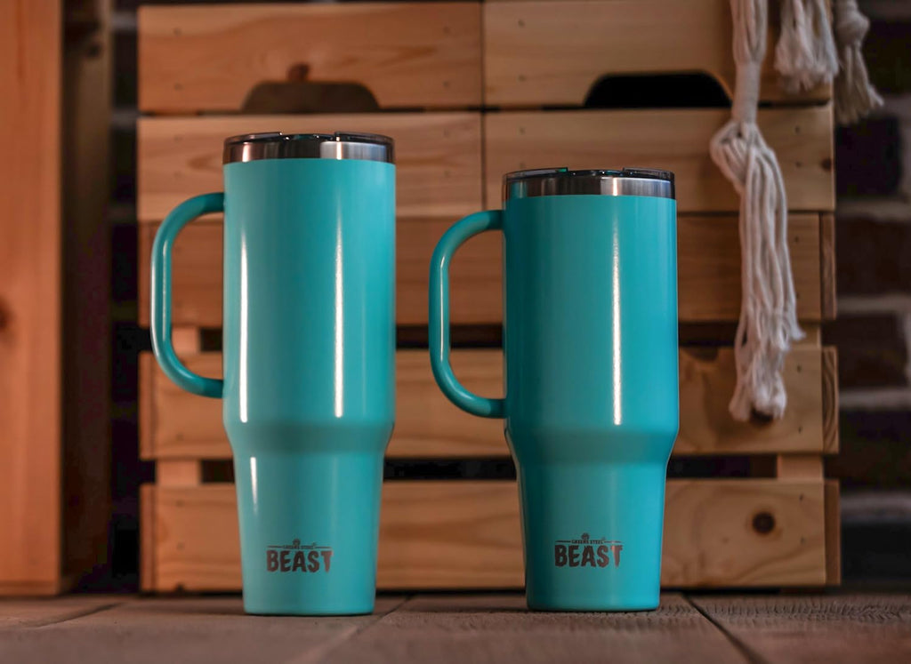 Beast 42 oz Tumbler with Handle Stainless Steel Vacuum Insulated Coffee Ice Cup Double Wall Travel Flask (Aquamarine Blue)