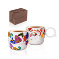 BOILMERIT Ceramic Espresso Cups Set of 2 – Mini 3 oz Double Espresso Coffee Cups Small Espresso Shot Cups with Cute Q Handle, Gift for Coffee Lovers, Floral and fruit Patterns-White