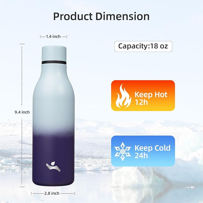 Insulated Water Bottle with Strap,18 oz Double Wall Stainless Steel Vacuum Bottles Metal Water Flask,Ocean Dream