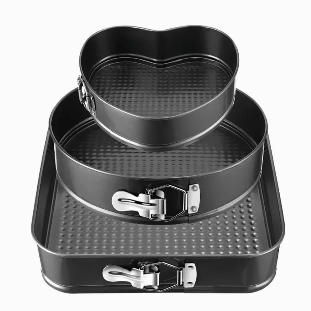Yetthpowr Springform Cake Pan Set of 3 (9.5, 10, 11 Inch) Square Baking Pans Nonstick Cheesecake Pans with Removable Bottom Bakeware for Cake, Cheesecakes, Pizza, and Quiches