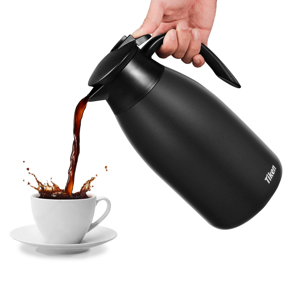 Tiken 85 Oz Thermal Coffee Carafe, Stainless Steel Insulated Vacuum Coffee Carafes For Keeping Hot, 2.5 Liter Beverage Dispenser (Black)