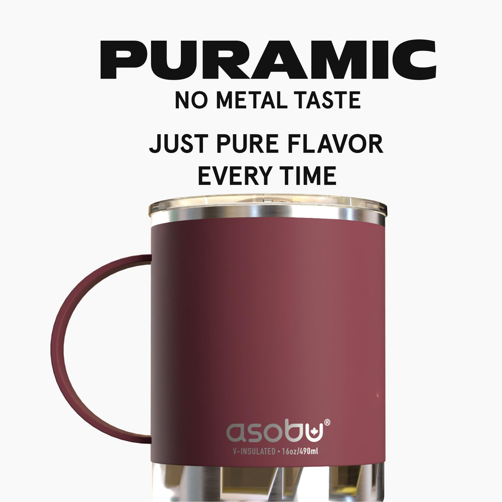 asobu Ultimate Ceramic Travel Mug, 12oz Insulated Stainless Steel Coffee Cup with Handle & Splash-Resistant Lid, Ceramic Lined for Pure Taste, BPA-Free, Double-Wall Vacuum for Hot Drinks