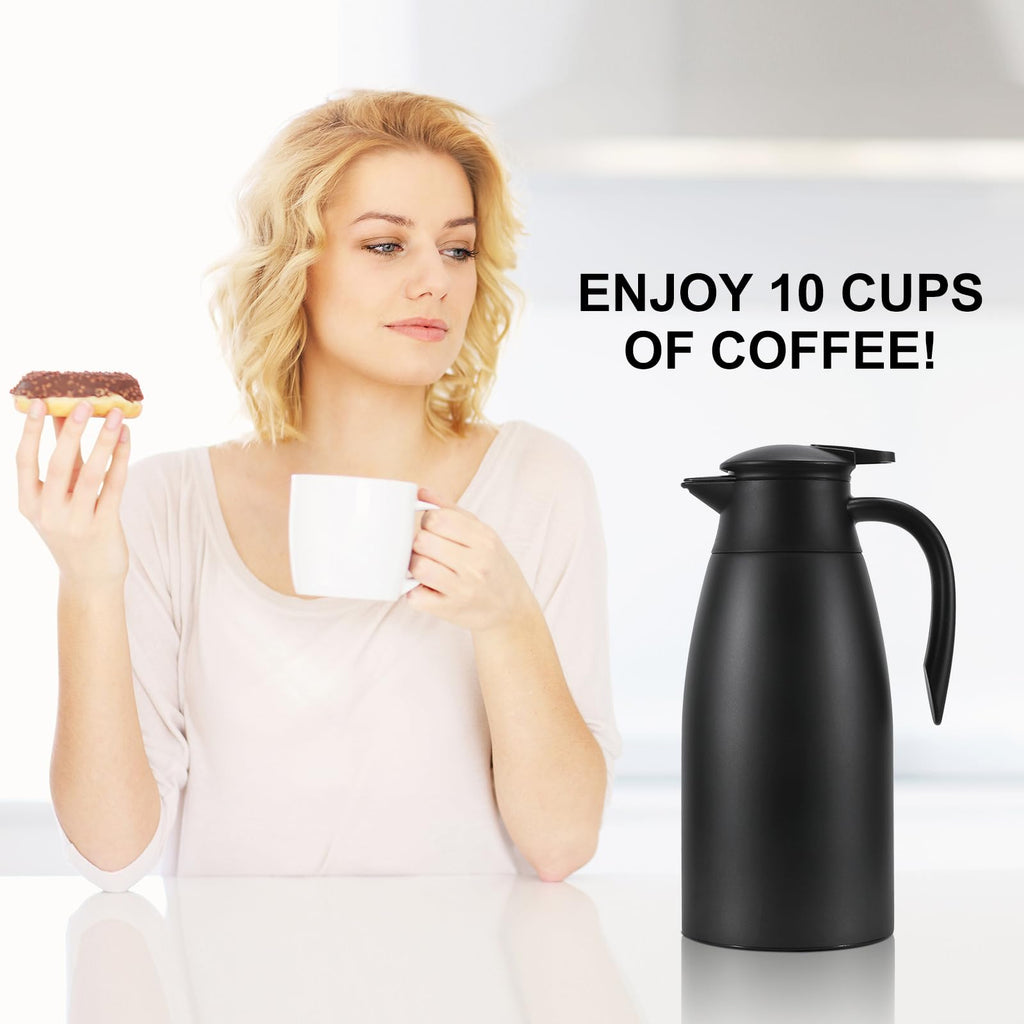 Thermal Coffee Carafe, Updated Insulated Stainless Steel Coffee Carafes for Keeping Hot Coffee & Water Hot Beverage-12Hours, Double Walled Vacuum Coffee Carafe (black)