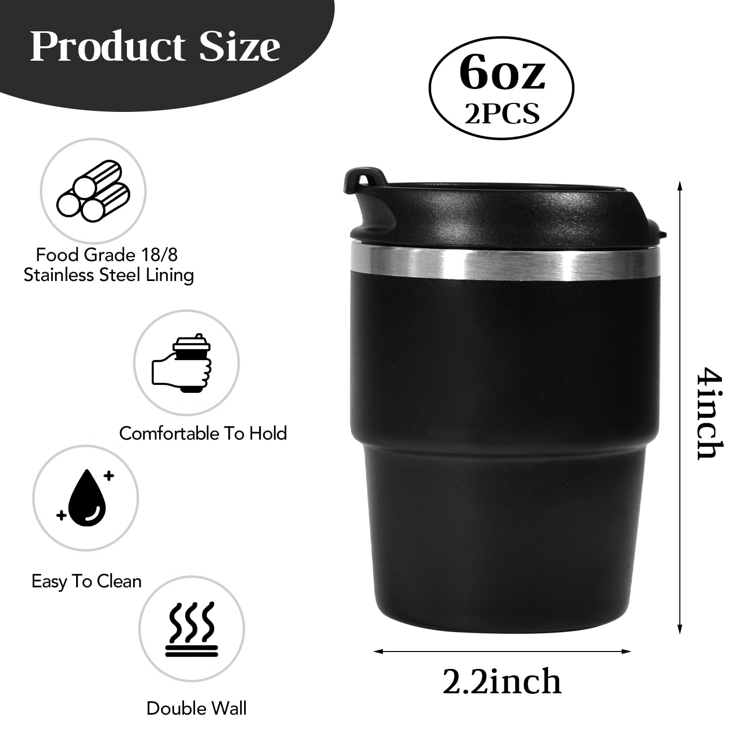 CHLJAR 6oz Vacuum Insulated Espresso Cup Set of 2, Espresso Shot Cup for Coffee, Double Wall Stainless Steel Mini Tumbler Shot Glasses with Lid