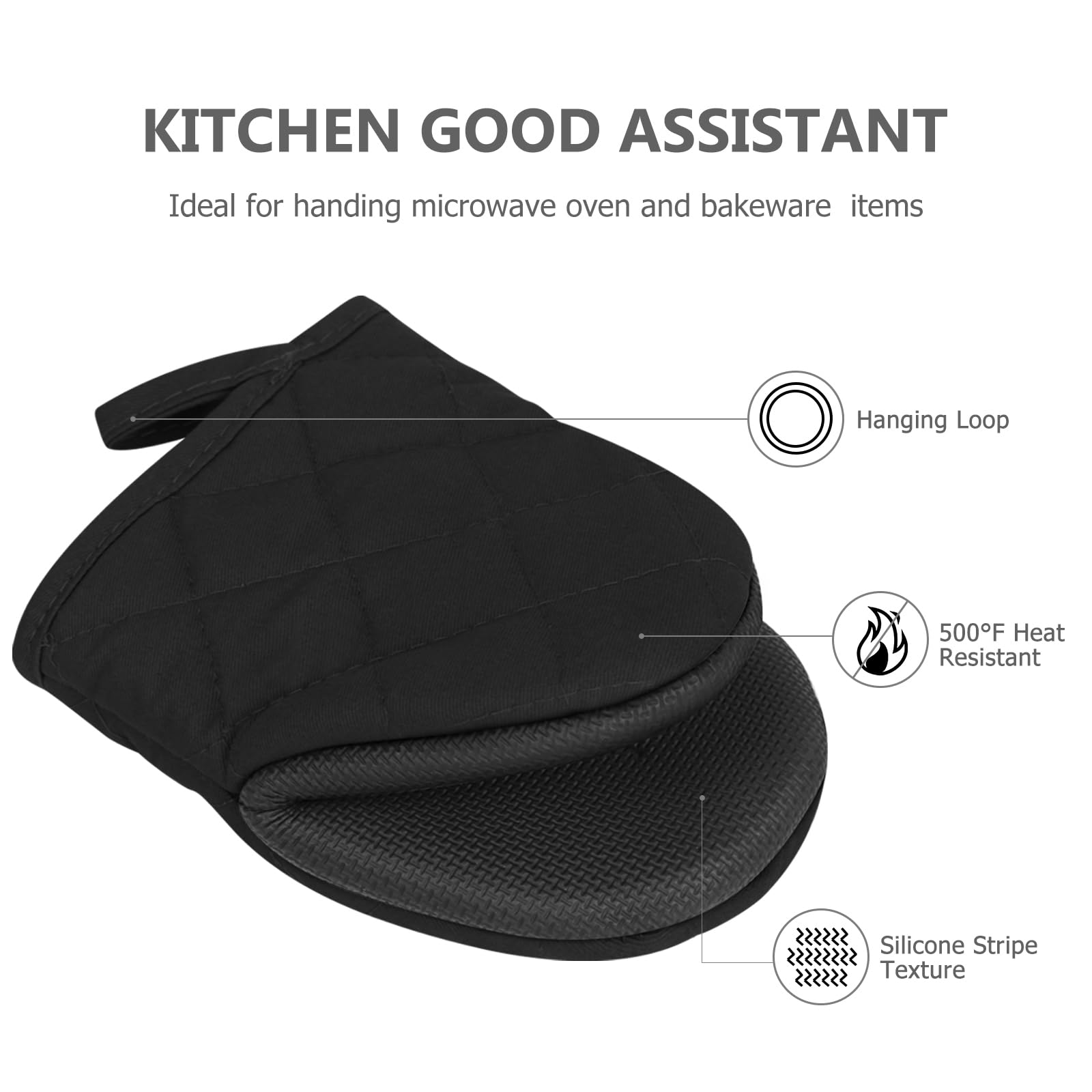 Oven Mitts and Pot Holders Set, Pack of 4, Heat Resistant Silicone Kitchen Mini Oven Mittens for 500 Degrees, Mini Oven Gloves and Hot Pads for Baking Grilling Barbecue Microwave Machine Washable