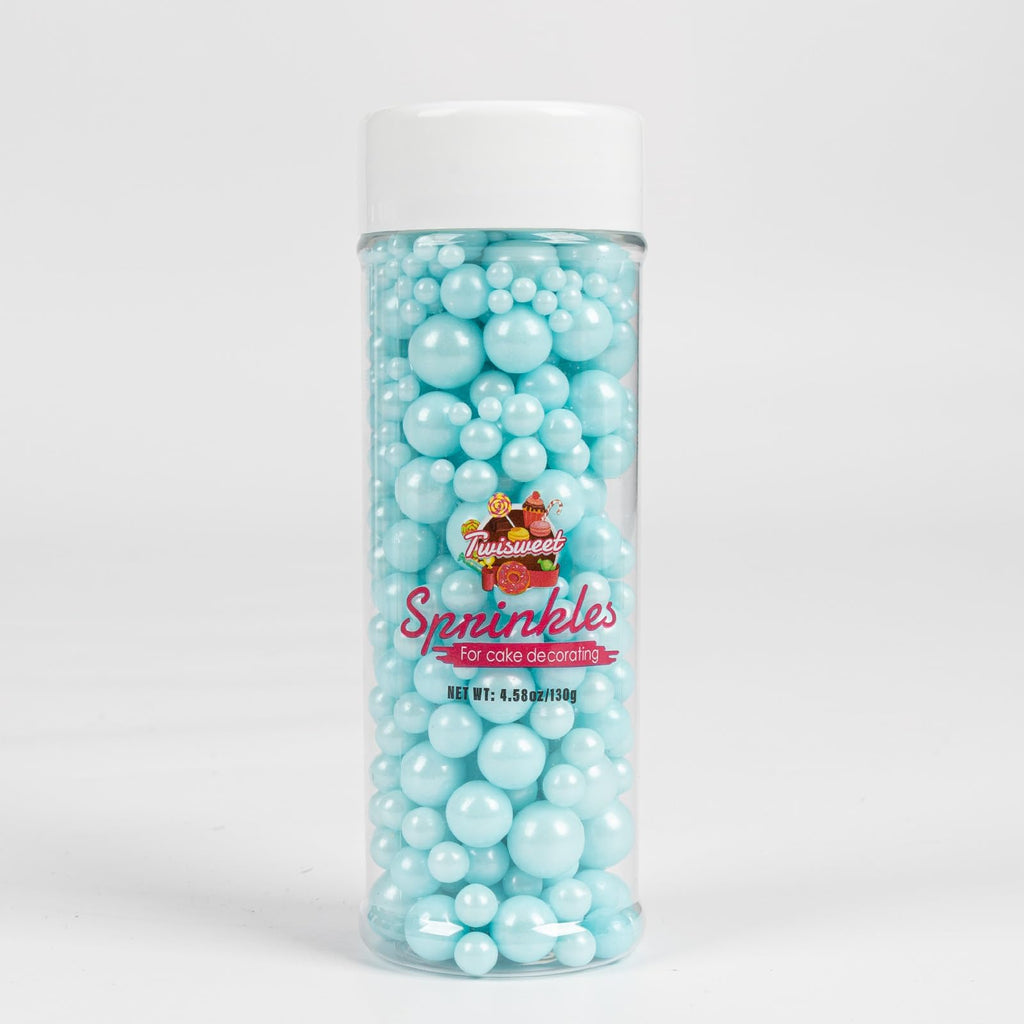 Twisweet Blue Pearl Sprinkles for Cake Decorating, Edible Baby Blue Sugar Sprinkles for Baking, Mix Size, Cake Topper Cupcake Cookie Ice Cream Dessert Decorations, Baby Shower Birthday Frozen Winter Supplies (130g/4.58oz)