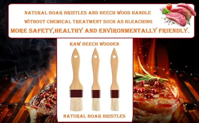 Pastry Brush-Basting Brush for Cooking,2 Pc Boar Bristles Food Brush for BBQ,Beech Wooden Handle Butter Brush for Baking/Spreading Marinade/Sauce/Oil/Egg/Kitchen Brushes for Cooking(1 &1 1/2 inch)
