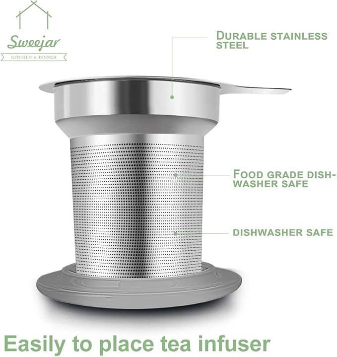 Sweejar Porcelain Tea Infuser Cup with Lid, 16 oz Tea Cup with Strainers for Loose Leaf Tea, Microwave and Dishwasher Safe Coffee Mug, Tea Steeping Mug for Tea Drinkers,Christmas Gift (Purple)