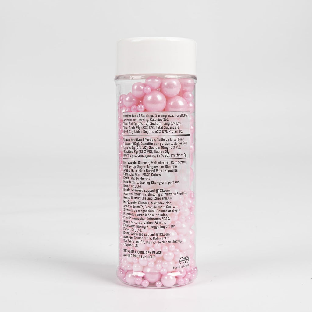 Twisweet Pink Pearl Sprinkles for Cake Decorating, Edible Sugar Pearls for Baking, Mix Size, Cake Topper Cupcake Cookie Ice Cream Dessert Decorations, Baby Shower Wedding Birthday Valentine Supplies (130g/4.58oz)