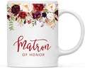 Andaz Press 11oz. Wedding Ceramic Coffee Tea Mug Gift, Fall Autumn Marsala Burgundy Flowers Roses Florals, Matron of Honor, 1-Pack, Includes Gift Box