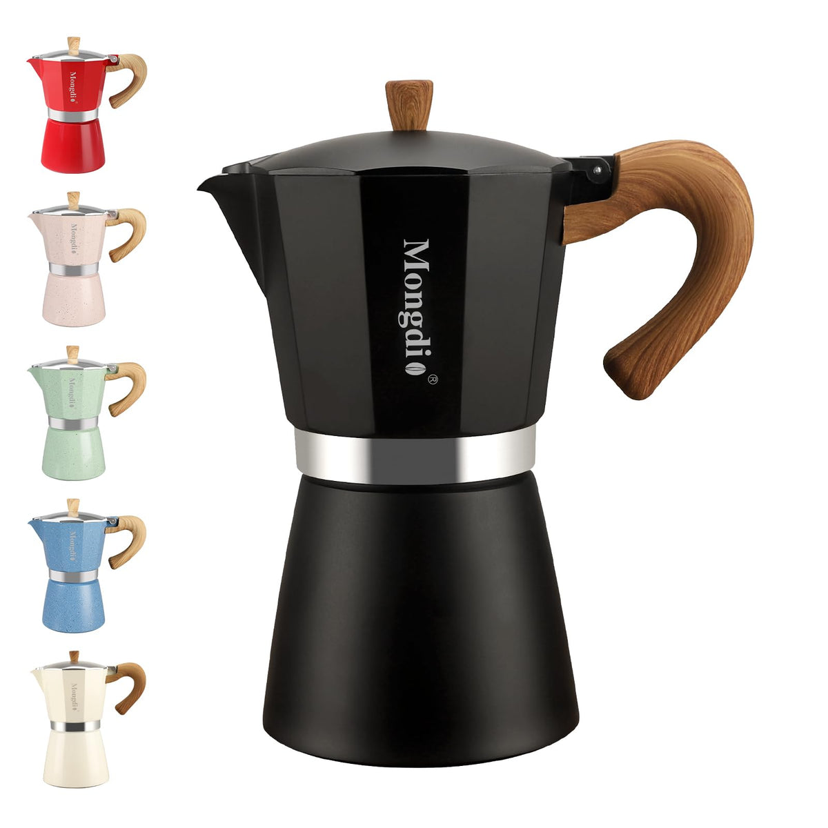 Mongdio Stovetop Espresso Maker Moka Pot, Cuban Coffee Maker Stove top coffee maker Moka Italian Espresso Greca Coffee Maker Brewer Percolator, 3 Espresso Cups, 5 oz - Black