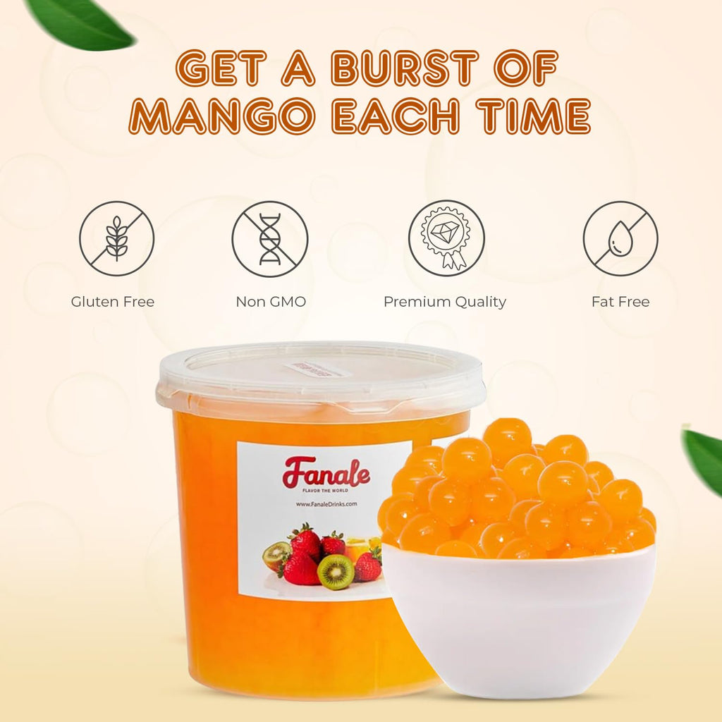 Fanale Mango Fruit Popping Boba Pearls for Bubble Tea and Drinks, 7lb,4Pack