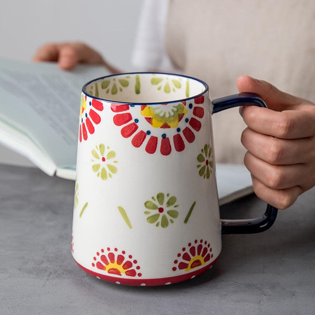 XINRRY 24 oz Extra Large Ceramic Coffee Mug Vintage Floral Cup with Handle