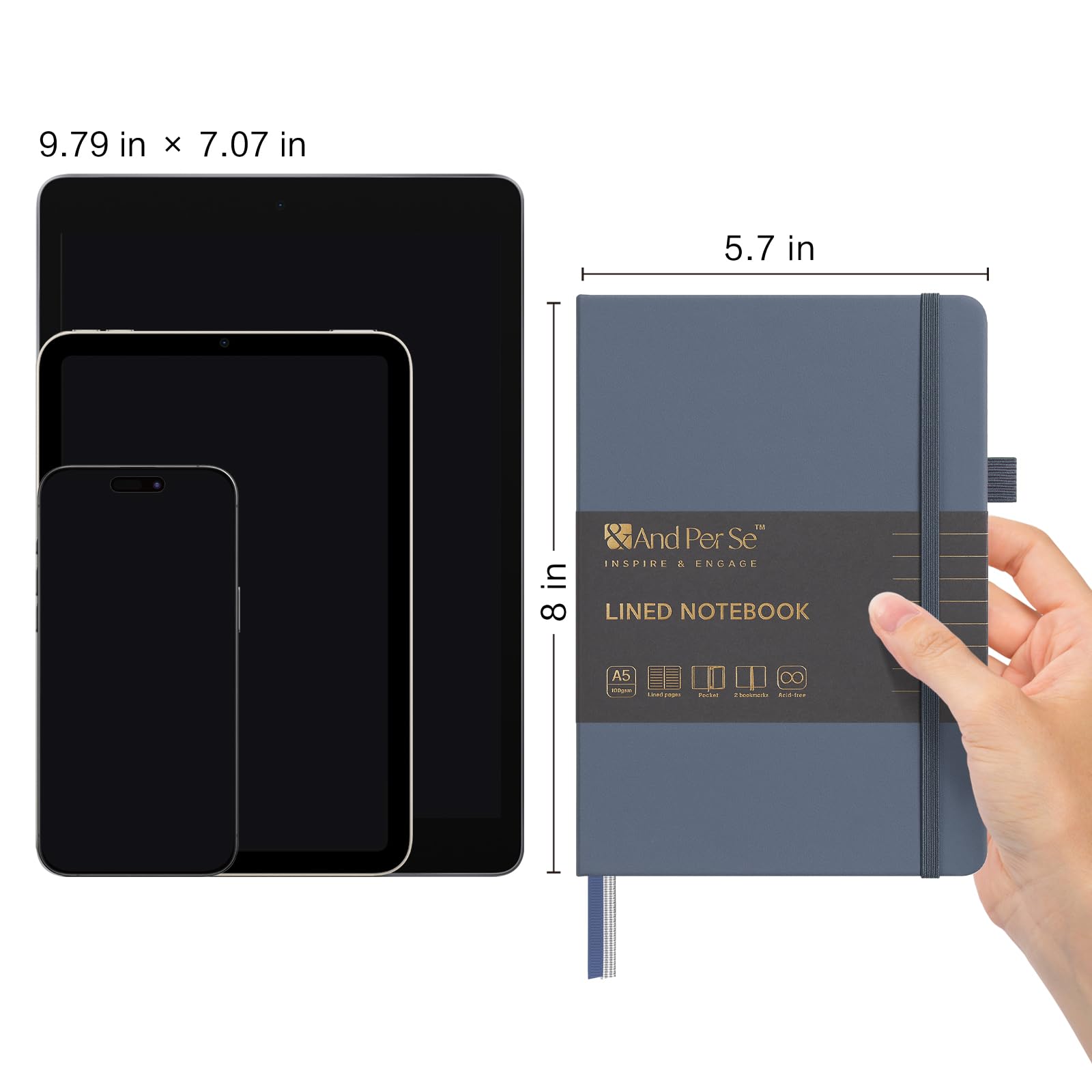 &And Per Se Lined Journal Notebook, 160 Pages, A5 5.7 x 8 inches College Ruled Thick Paper Notebook Journals for Writing, Hardcover Notebooks for Women Men Office School (1 Pack, Dark Blue)