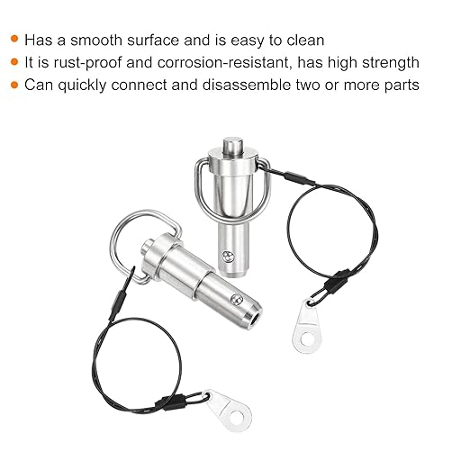 uxcell 2 Pcs Quick Release Pin, 1/2" x 0.5"(Dia. x L) Push-Button Ball Locking Pin 304 Stainless Steel Ring Handle Locking Pin with Wire for Audio Bimini Top Marine, Silver