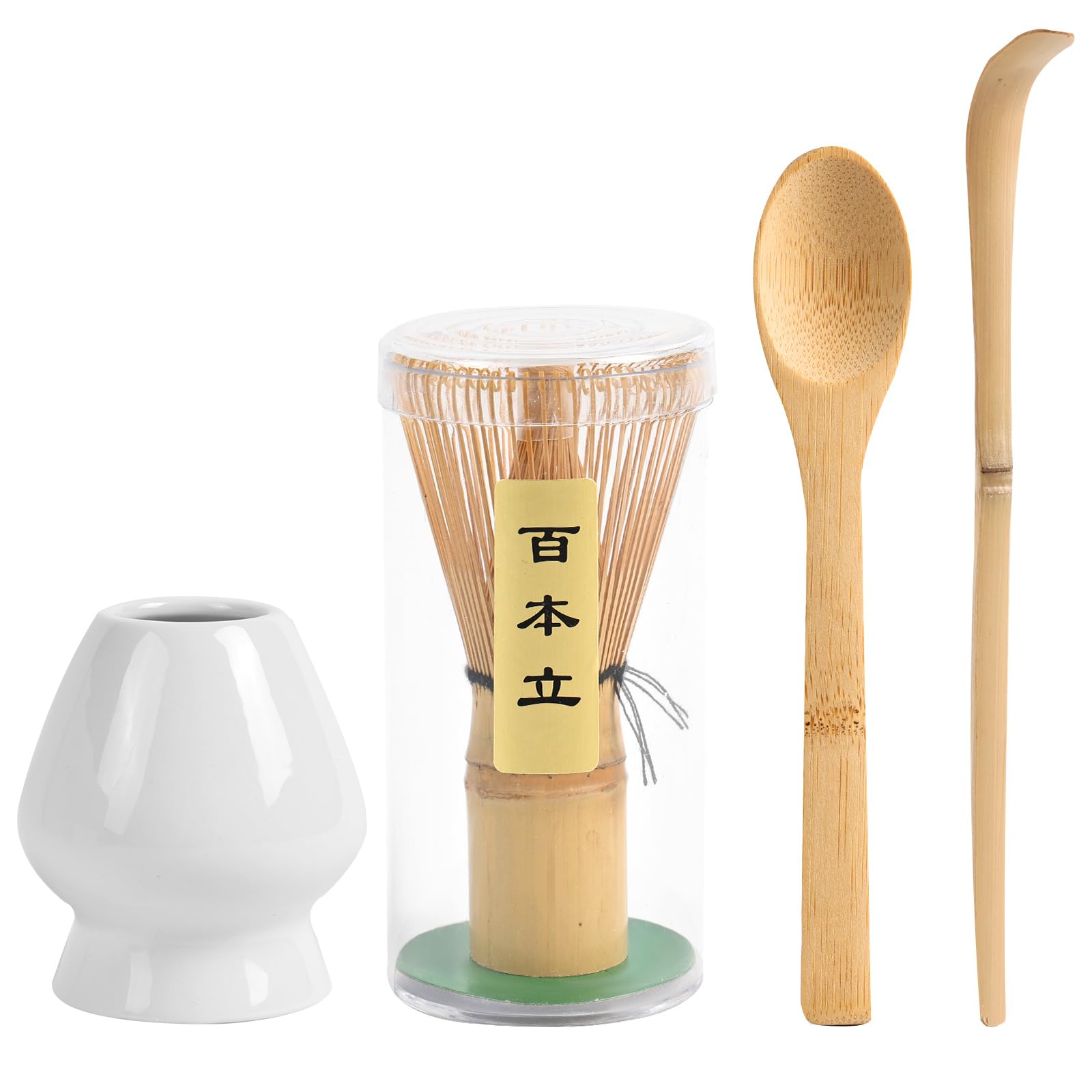 Cemruy Matcha Whisk Set (4pcs, Bamboo, White)