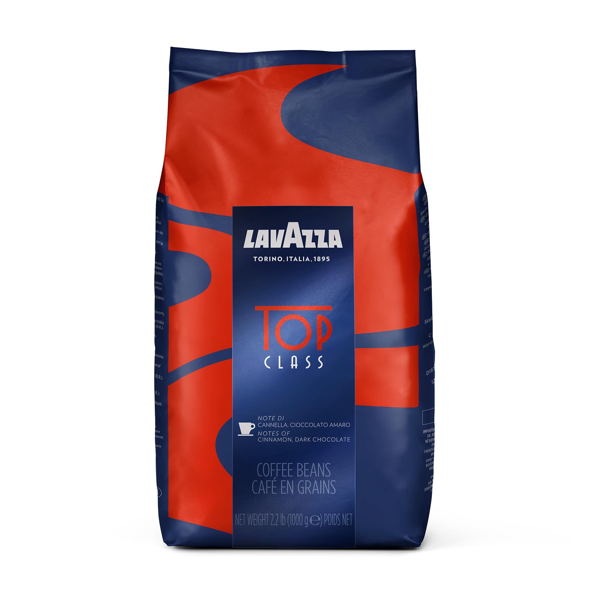 Lavazza Top Class Whole Bean Coffee Blend, Medium Espresso Roast Bag, 2.2 Pound, 1 Count, Authentic Italian, Blended and Roasted in Italy, Full Bodied with Smooth and Balanced Flavor