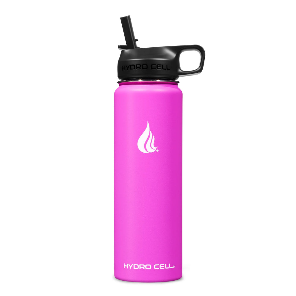 HYDRO CELL Stainless Steel Insulated Water Bottle with Straw - For Cold & Hot Drinks - Metal Vacuum Flask with Screw Cap and Modern Leakproof Sport Thermos for Adults (Fuchsia 24oz)