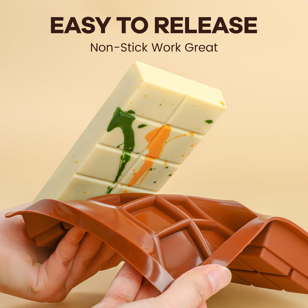 Fimary Dubai Chocolate Molds 1 Inch Deep, Silicone Chocolate Bar Mold – Non-Stick, Flexible, Large and Thick Homemade Chocolates, Candies, and Desserts - Set of 2