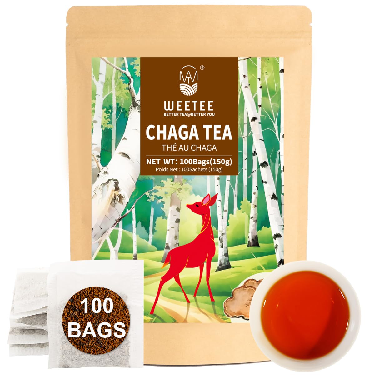 WT WEETEE Chamomile Lavender Tea Bags 100ct, Caffeine-free Tea for Bedtime