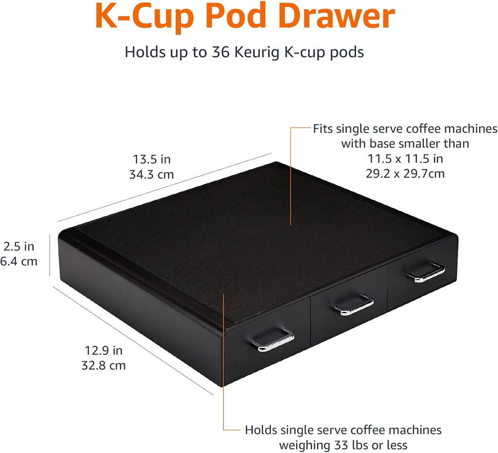 Amazon Basics K-Cup Compatible Coffee Pod Storage Drawer, 3 Easy-Open Drawers, 36 Pod Capacity, Black