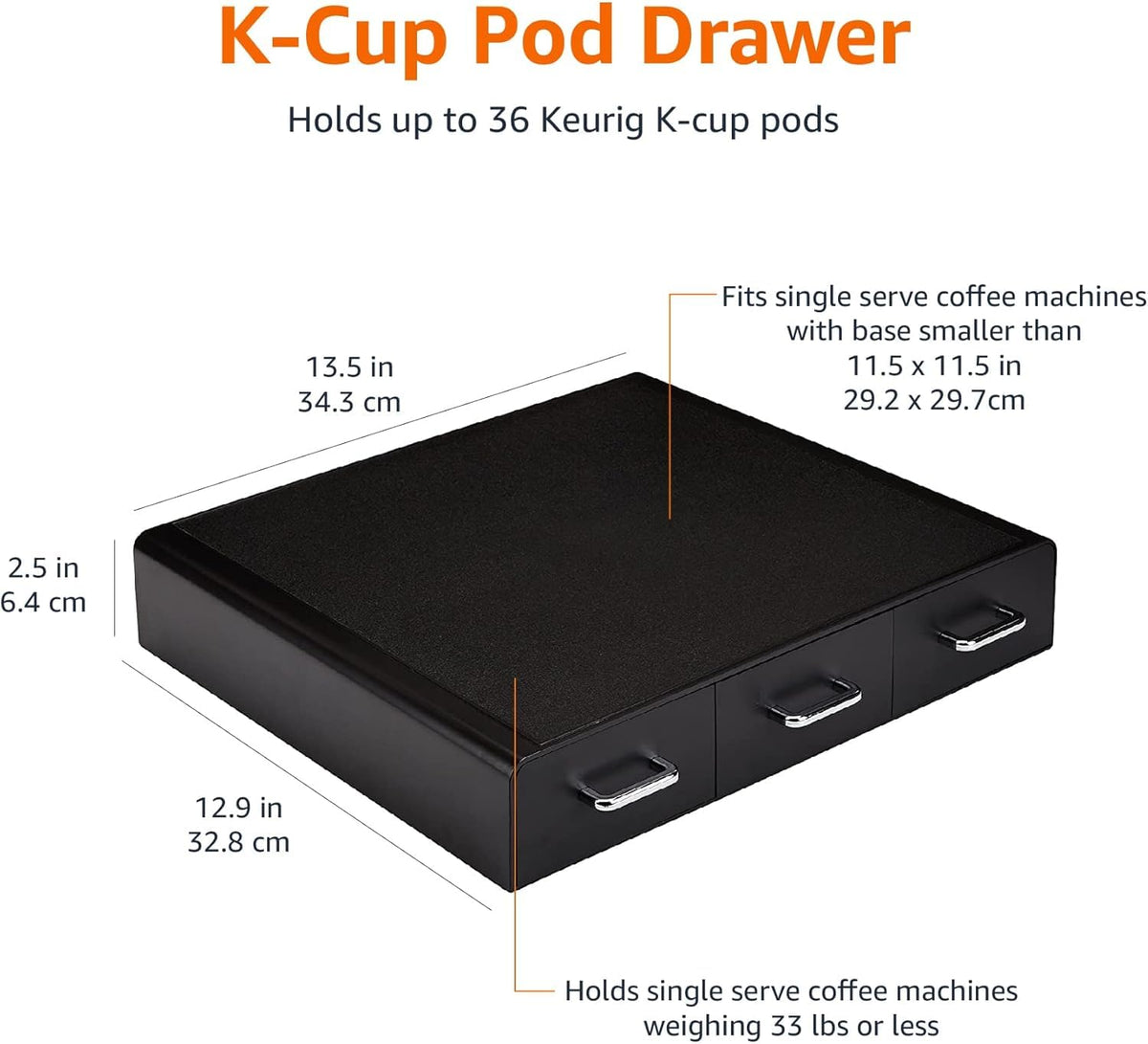 Amazon Basics K-Cup Compatible Coffee Pod Storage Drawer, 3 Easy-Open Drawers, 36 Pod Capacity, Black
